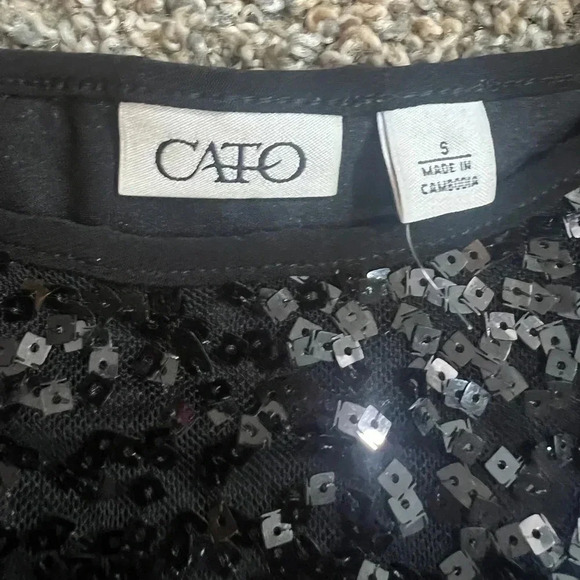 CATO BLACK SEQUIN TOP BATWING SLEEVE SCOOP NECK STRETCH SIZE LARGE - Picture 5 of 8